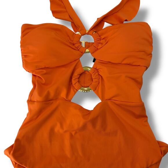 NEW Soluna Orange Swimsuit Size Small One Piece Cut OUt Ruffle Beach Swim NWT - Picture 3 of 8